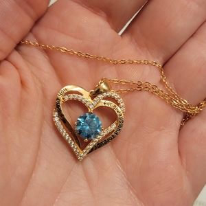 Rose gold entangled hearts crystal and blue zircon December birthstone love gift